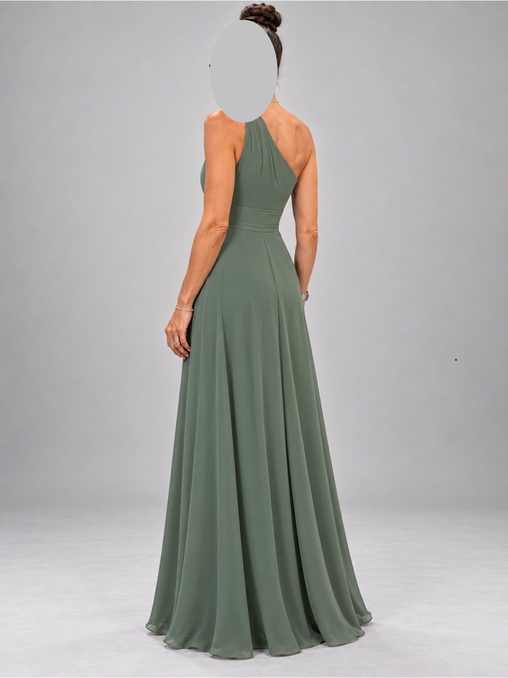 One-Shoulder Olive Green A-Line Dress - Picture 2 of 7